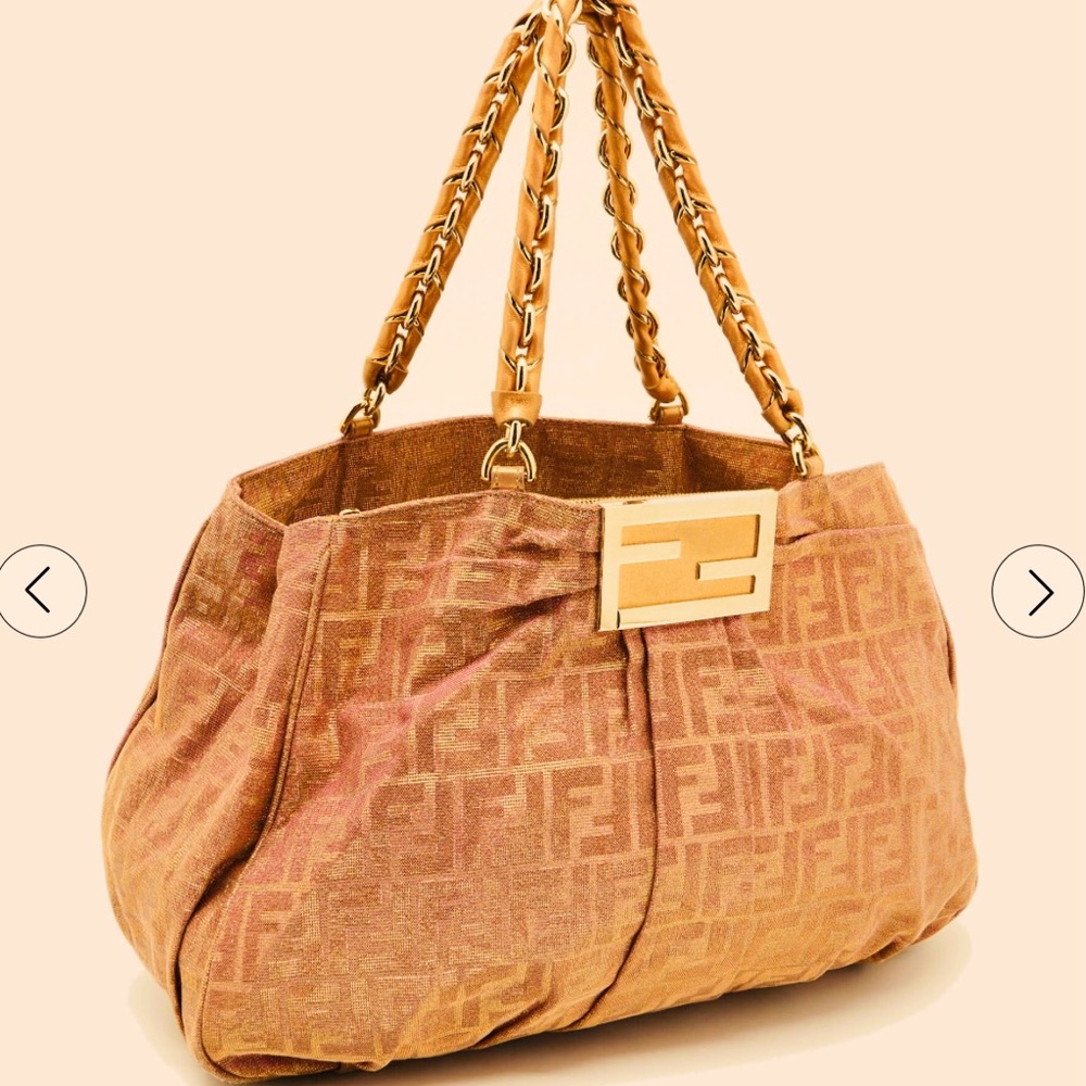 Fendi Vintage Tan Leather Satchel Shoulder Signature Bag w/ Gold Hardware
